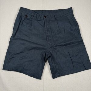Nautica Cabin Two-pleat Linen Shorts Navy Men's W38 VTG 90'S Chino Bermuda